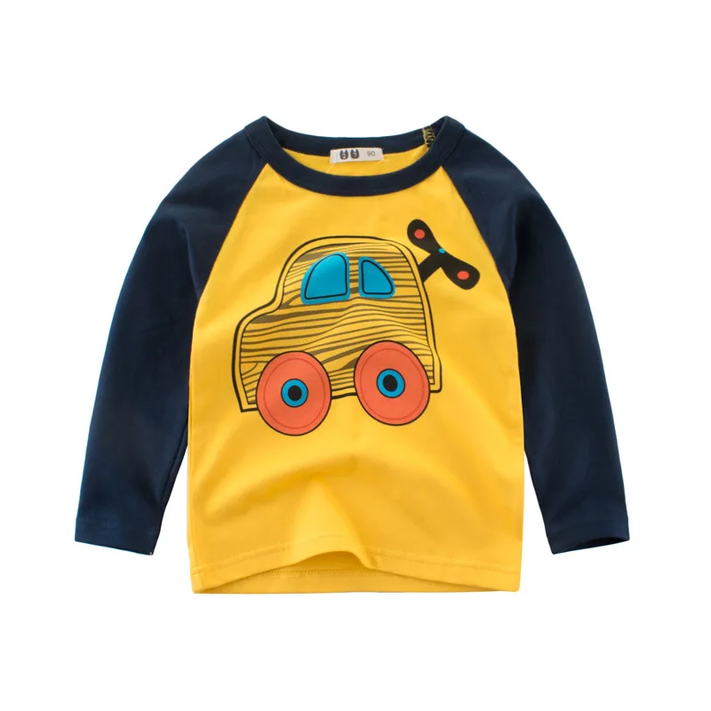 Oeak/весенне-осенняя футболка с длинными рукавами для мальчиков с принтом автомобиля из мультфильма; детская одежда; повседневные топы для малышей; футболки; детская футболка - Цвет: yellow and blue