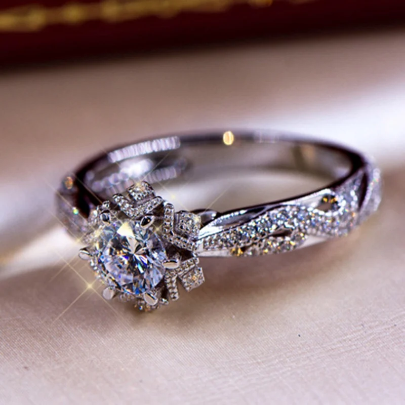 Модные обручальные кольца с кристаллами для женщин, AAA, белый циркон, кубические Полые Цветы, блестящие свадебные кольца, ювелирные изделия, подарок
