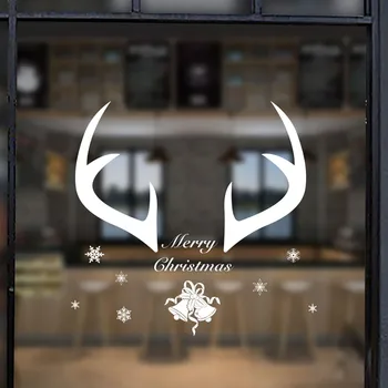 

Christmas White Rein-deer Antlers Bedroom Self - adhesive Decoration Shop Window Stickers Household Decorations Party Use