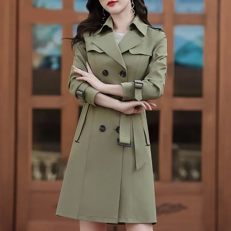 2022 Autumn Women Classic Double Breasted Trench Coats Slim Brit