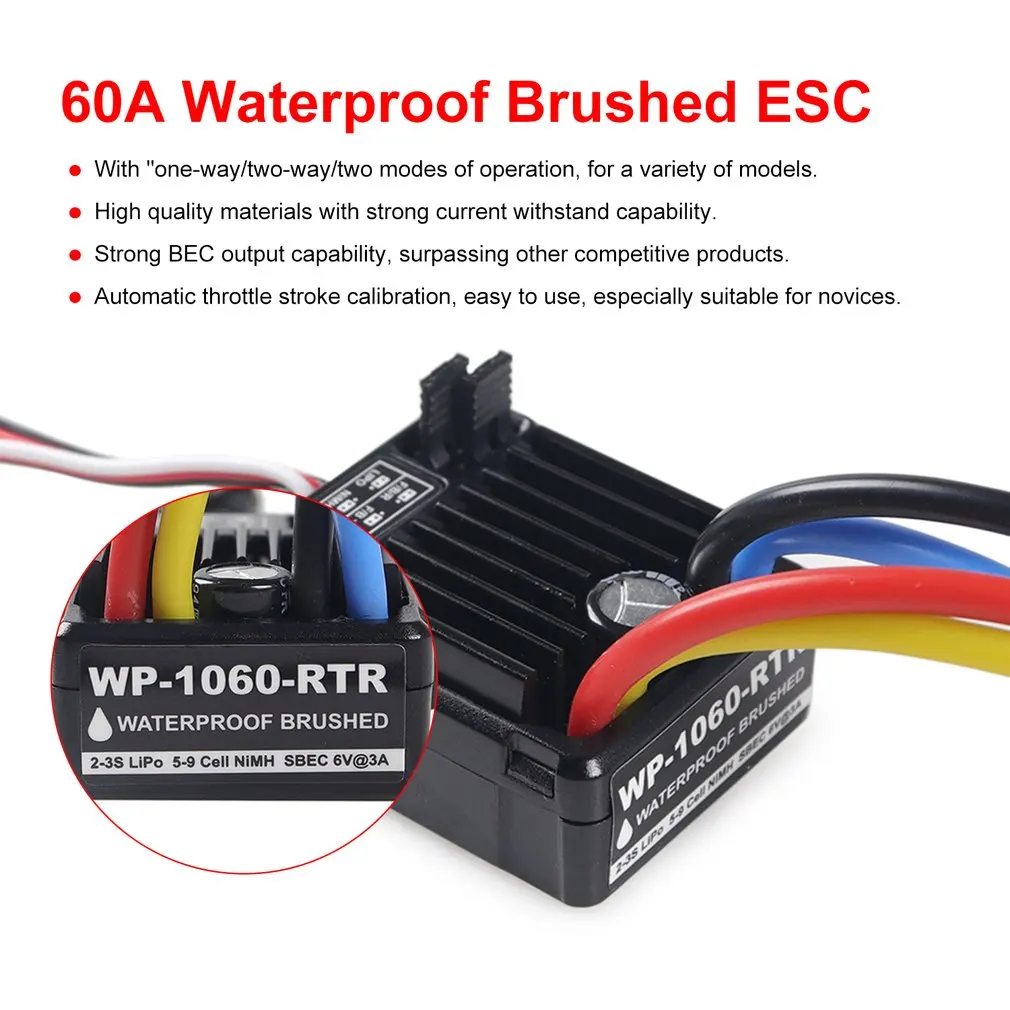 1060 2-3S 60A Waterproof Brushed ESC with BEC 5V/2A for 1/10 RC Tamiya Traxxas Redcat HPI RC Car Parts Accessories