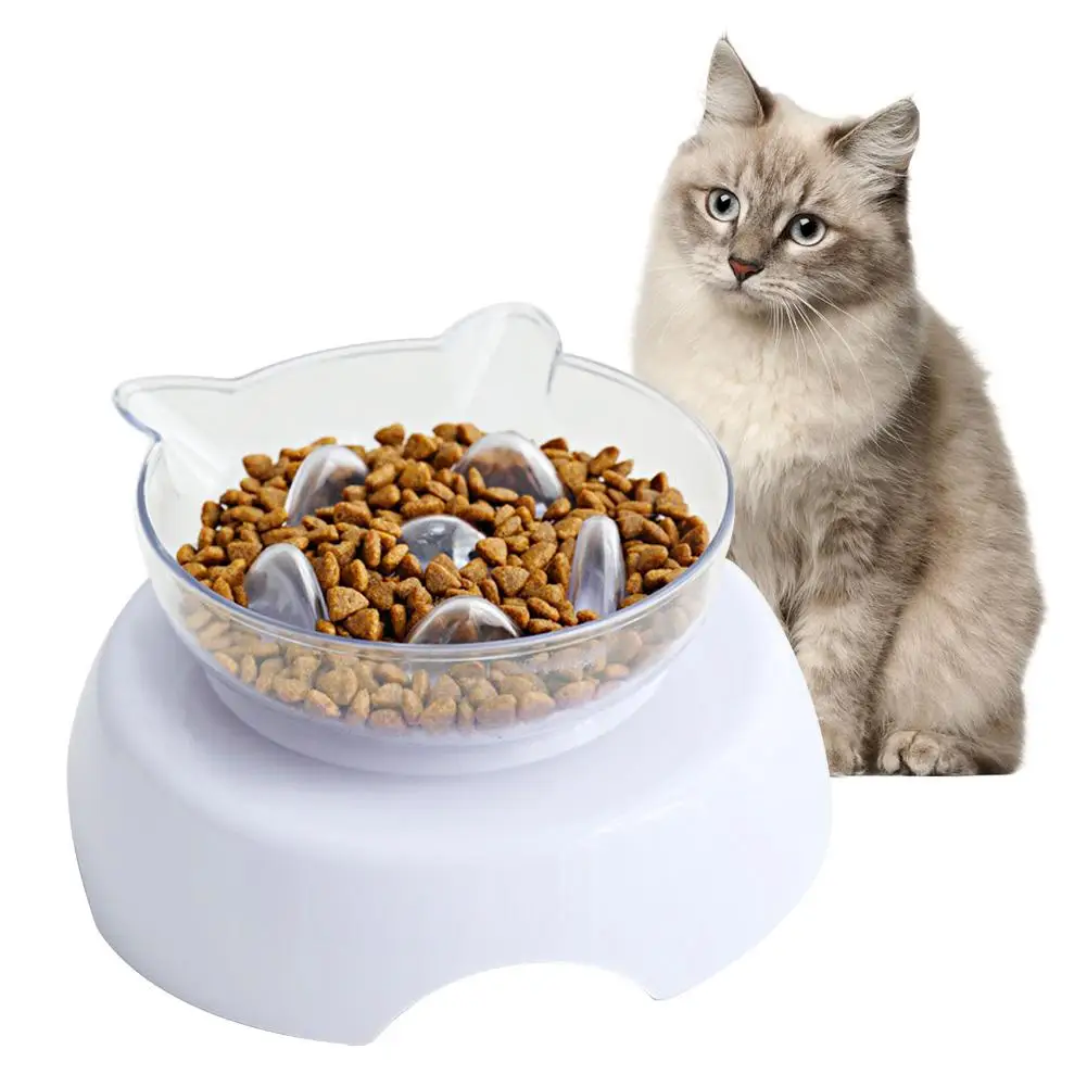 

Cat Dog Double Bowl Transparent AS Material Non-slip Food Bowl With Protection Cervical Transparent Cat Pet Water Bowls