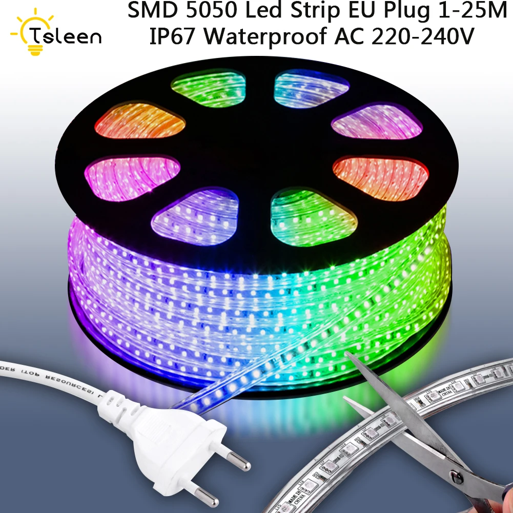 

LED STRIP 5050 AC 220-240V 60LEDS/M FLEXIBLE LED LIGHT RGB LED STRIP 1M 2M 3M 4M 5M 6M 7M 8M 9M 10M 15M 20M 25M FOR HOME DECOR