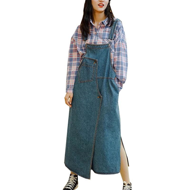 

Spring Denim Strap Dress Irregular Midi Dress Women Chic Fashion Sleeveless Preppy Style Long Jeans Dresses Ladies Streetwear