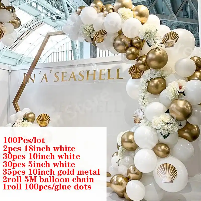100 uds de decoraciones para boda globos dorados y blancos arco de cadena globos de boda arco de guirnalda kit de decoracion para novia fiesta