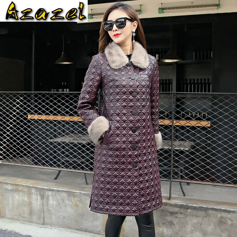 

Mink Fur Collar Autumn Winter Coat Women Clothes 2020 Real Genuine Leather Jacket Korean Streetwear Sheepskin Down Coat ZT3378