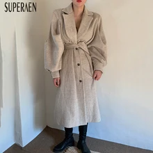 SuperAen, корейский стиль, Женское шерстяное пальто, новинка, зимнее однобортное Женское шерстяное пальто с отворотом, клетчатая модная женская одежда