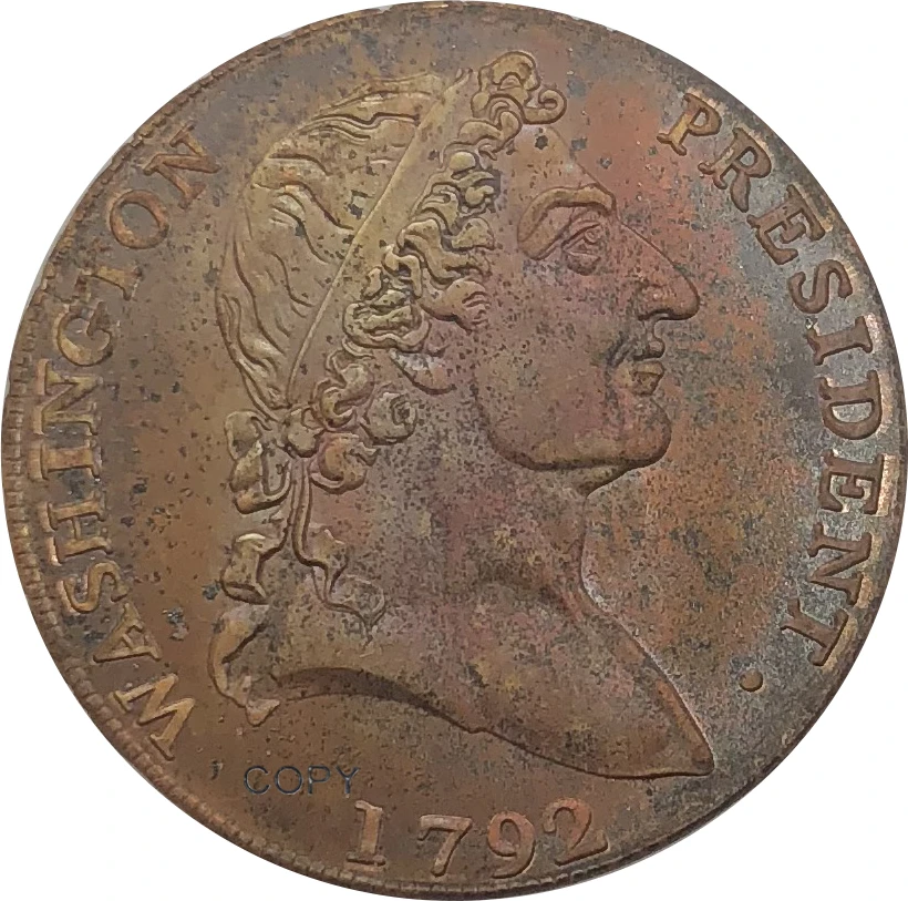 

United States Of America 1792 Cent Roman Head Lettered Edge Washington President Red Copper Copy Coin