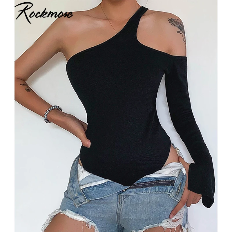 Rockmore с открытыми плечами сексуальные женские комбинезоны один длинный рукав Готический спинки Halterneck осень Femme Комбинезоны Клубная уличная одежда