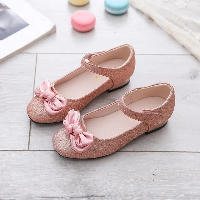 Fashion Simple Children Princess Shoes Girls Sequins Girls Wedding Party Kids Dress Shoes for Bow Girl Pink / Silver/ Gold shoes - Цвет: Розовый
