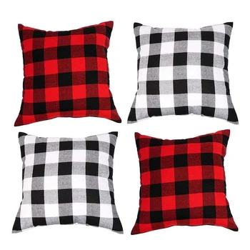 

4 Piece Checkered Pillow Case Flower Plaid Christmas Pillow Case Plaid Cotton Linen Suitable for Sofa, Car, Office, Home Decorat