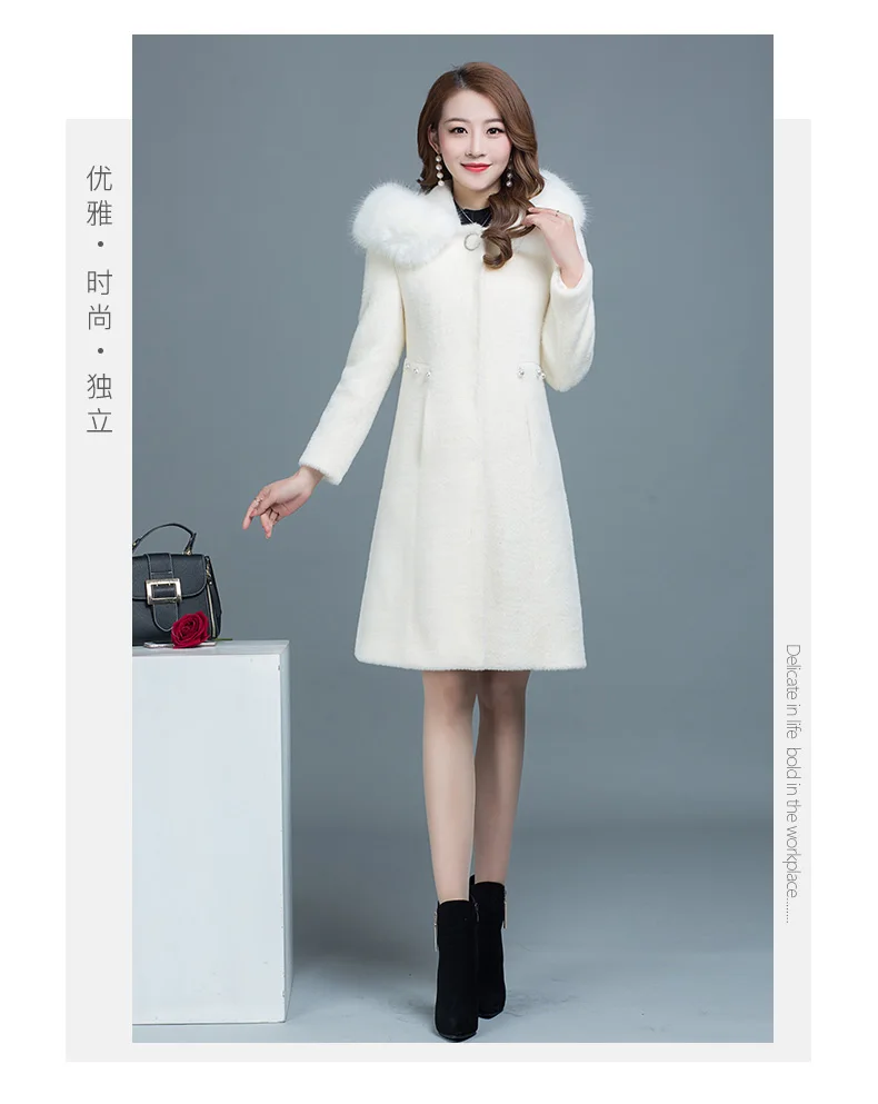 Woolen Coat Wwomen Long Jacket New Autumn Winter Mink Cashmere Slim Coat Female Overcoat Thick Hooded Coat Women AN390