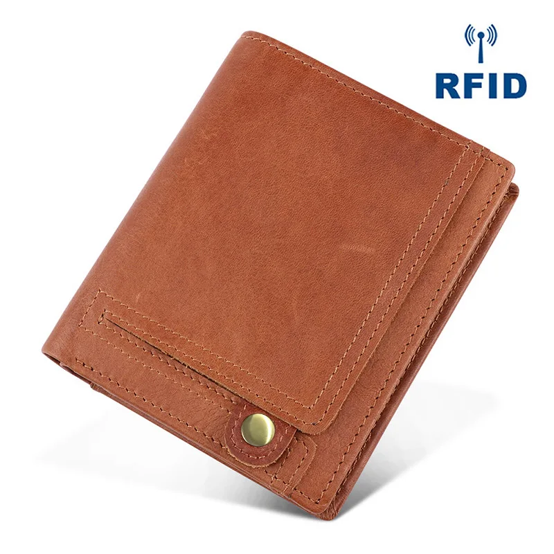 Vintage Men Business Wallet RFID Genuine Leather Multi Slots Credit Card Holder Short Coin Purse for Travel Male Clutch Bag