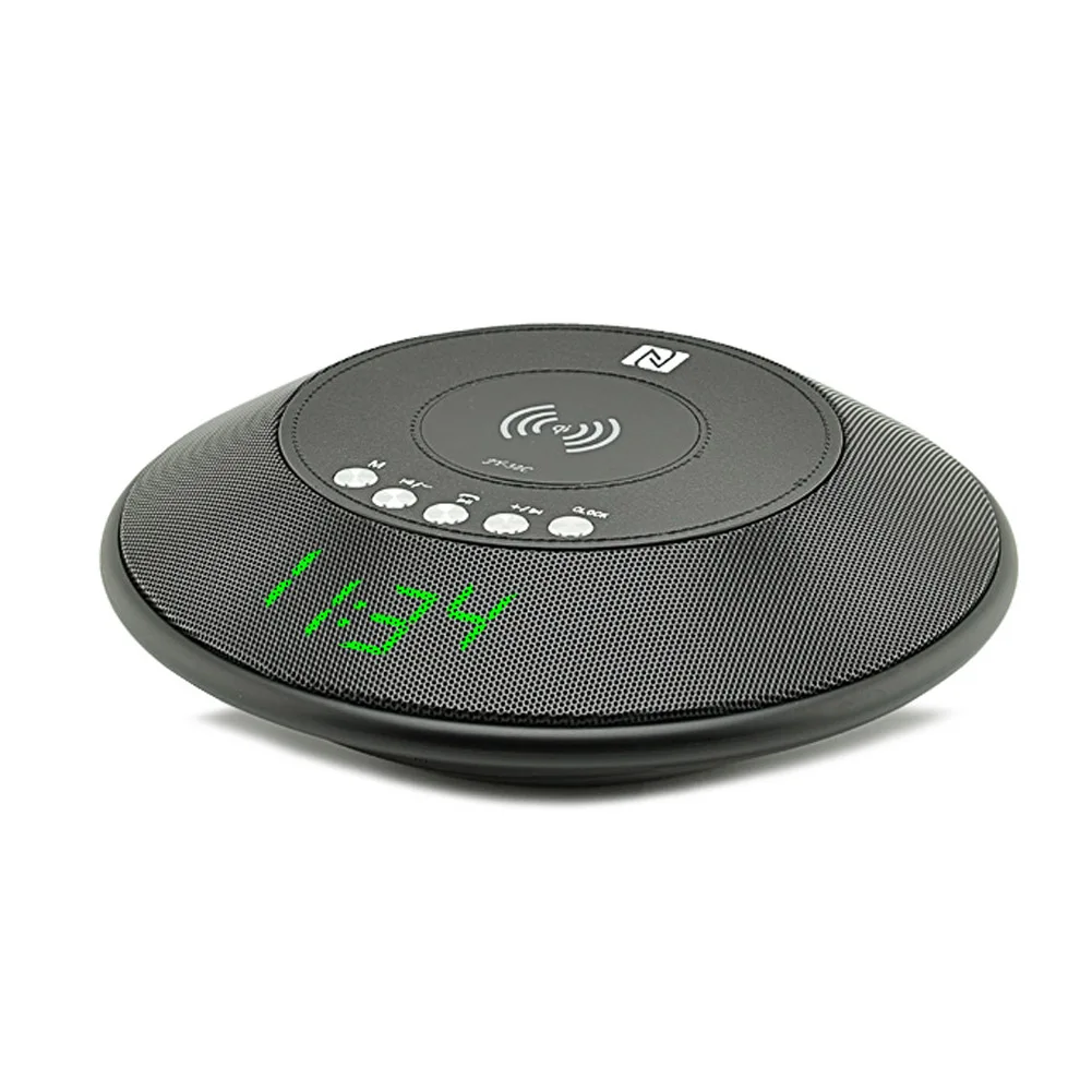 

Wireless Bluetooth Speaker QI Wireless Charger with FM Radio NFC Alarm Clock for iPhone Samsung New New Arrival