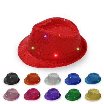 

Kids Adult LED Light Up Flashing Sequin Hat Jazz Child Dance Hip Hop Wedding Party Decoration