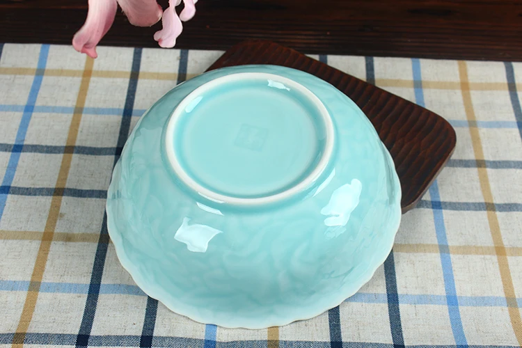 Бытовая Керамическая суповая чаша Longquan celadon пион 8 дюймов суповая чаша большая чаша для микроволновой печи духовка посуда подарок WJ111238