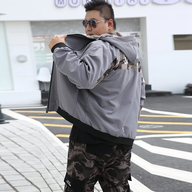 Spring and autumn men's plus fertilizer to increase handsome large size jacket camouflage trousers casual suit sports two-piece