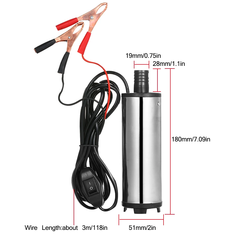 DC 12V/24V Submersible Pump for Pumping Diesel Oil Water 51mm Water Oil Diesel Fuel Pump Transfer oil Pump Refueling