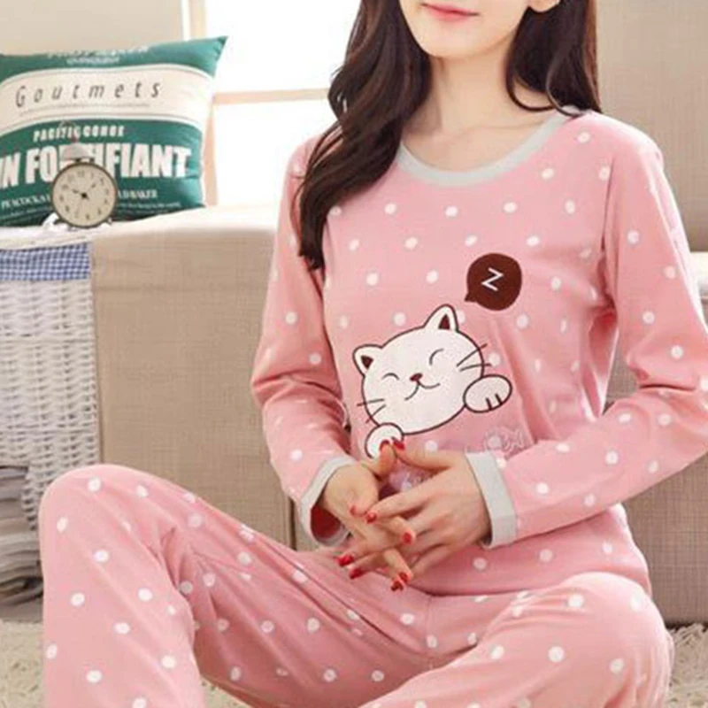 

2018 New Women Pajamas Set Autumn Ladies Cute Cartoon Print Sleepwear Woman's Long Sleeved Household Clothing Set