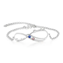 StrollGirl персонализированный 925 пробы Серебряный браслет Бесконечность с камнем по месяцу рождения на заказ выгравированное имя DIY женские модные ювелирные изделия