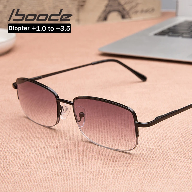 

iboode Classic Men Women Reading Sunglasses With Diopters +1.0 1.5 2.0 2.5 3.0 Square Metal Frame Sun Glasses Presbyopia Eyewear