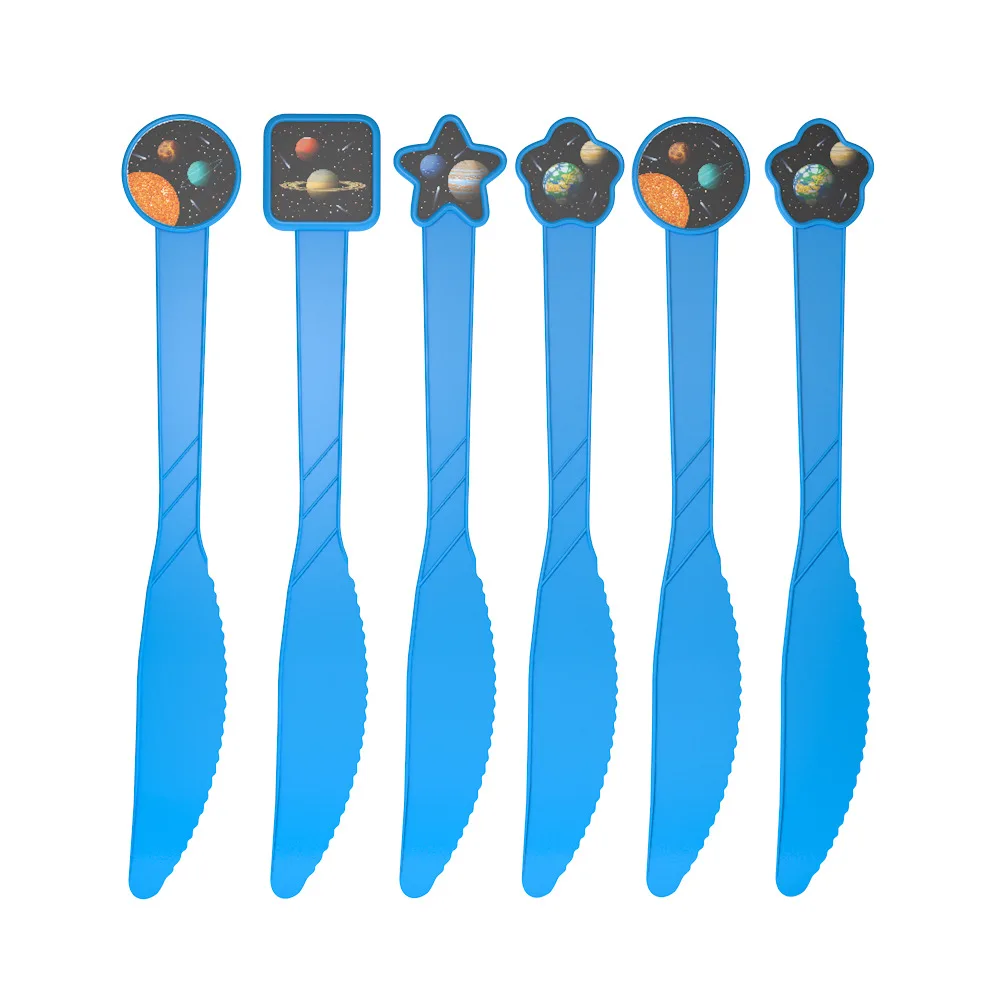 knife 6 pcs Милые вечерние столовые приборы с космическим пространством, салфетки с флагом и воздушным шаром для космонавта, праздничные принадлежности для дня рождения, декорации с планетами - Цвет: knife 6 pcs