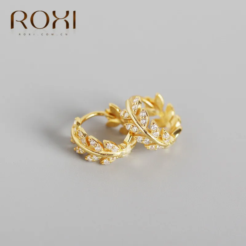 ROXI милый лавровый венок, серьги-каффы с цирконием, филиал, лист, клипсы, серьги для женщин, 925 пробы, серебряные серьги, бохо, серьги-Каффы
