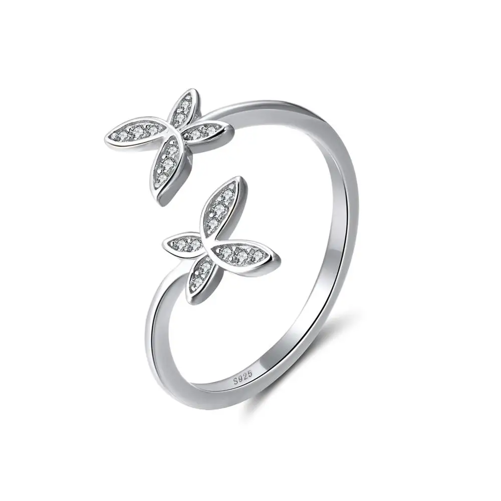 Silver Color Effie queen 925 пробы серебряные кольца для женщин AAA кубический циркон четыре цвета бабочка цветок Открытое кольцо ювелирные изделия подарок TSR10 - Цвет камня: Silver Color