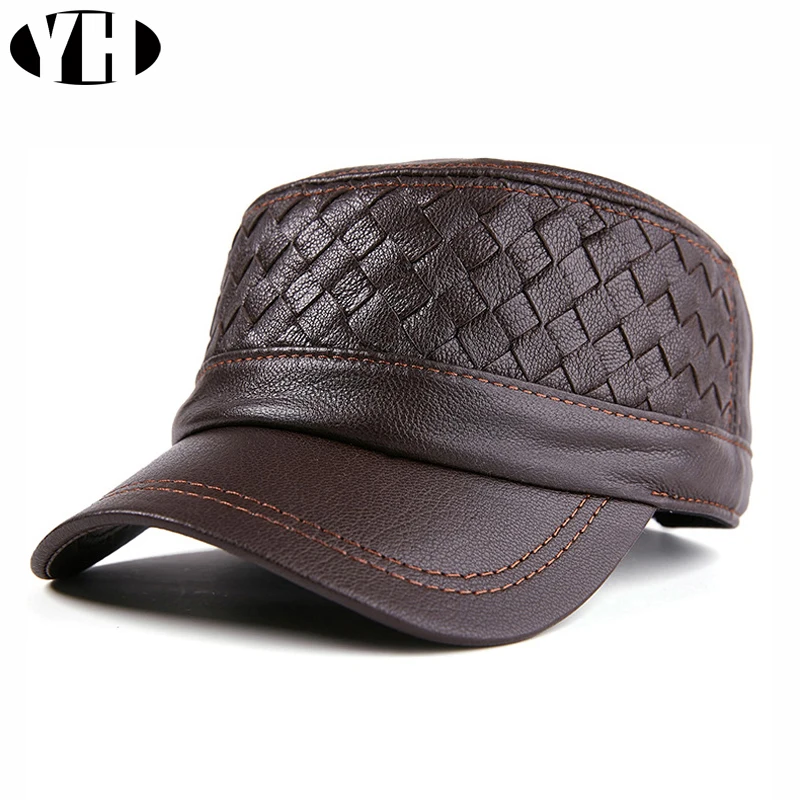 Man's real sheepskin leather caps brand male casual baseball caps real sheepskin hat adjustable hot sale high quality