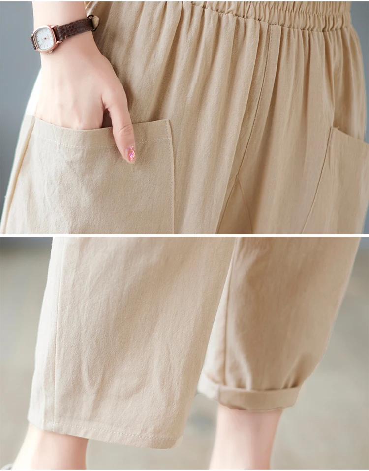 All-match High Waist Harem Pants 2021 New Arrival Thin Cotton Linen Loose Summer Casual Pants Pockets Office Lady OL Work Pants khaki pants