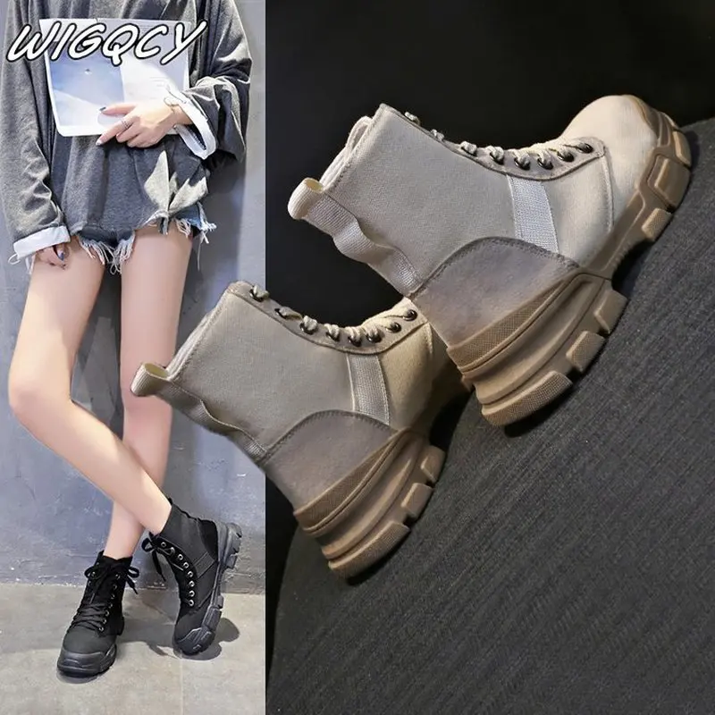 

Boots children 2019 autumn new wild high help retro motorcycle short boots net red canvas thick Martin boots