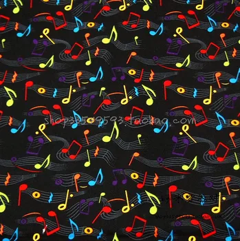 

105cm Width Colorful Music Notes Black Cotton Fabric for Baby Girl Clothes Bedding Set Curtain Cushion Cover DIY-BK831