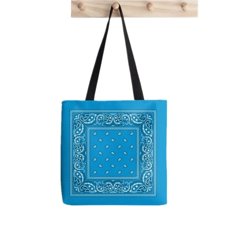 Shopper Bandana Vintage blue Flower Print Tote Bag women Harajuku shopper handbag girl Shoulder shopping bag Lady Canvas Bag