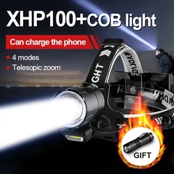 Lampe frontale à Led la plus puissante XHP100, alimentée par USB, Rechargeable, idéale pour la pêche ou la chasse, 18650 