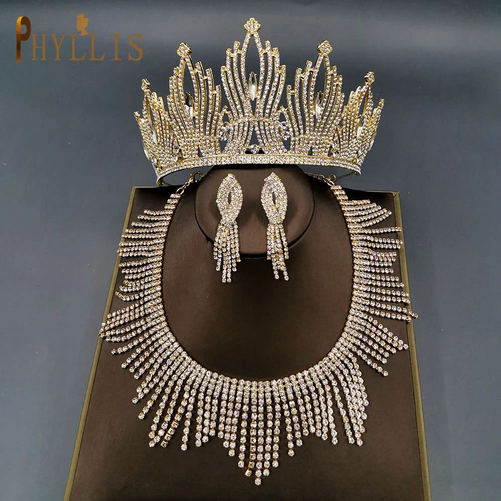 Bridal Headwear Rhinestone Tiara Pageant Birthday Crowns Wedding Headpiece Alloy Women Earring Necklace Jewelry Sets Accessories
