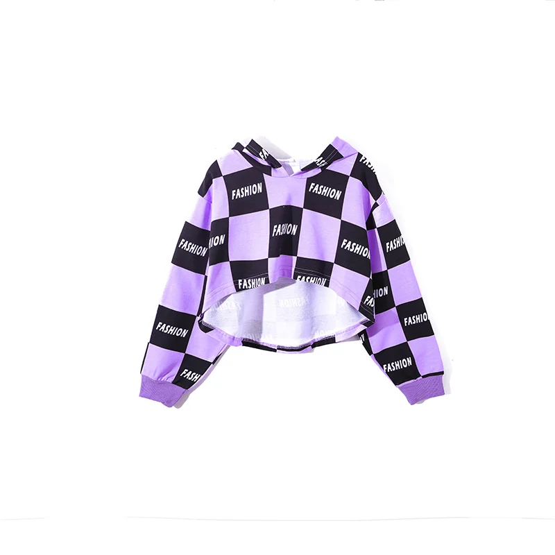 Tops Танцевальные костюмы в стиле хип-хоп; одежда для уличных танцев для девочек; современный сценический наряд; одежда для выступлений; детская модная клетчатая толстовка с капюшоном; DNV12174 - Color: Tops