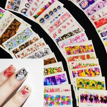 

54Pcs Nail Stickers Set Mixed Floral Geometric Sexy Girl Nail Art Water Transfer Decals Tattoos Sliders Manicure