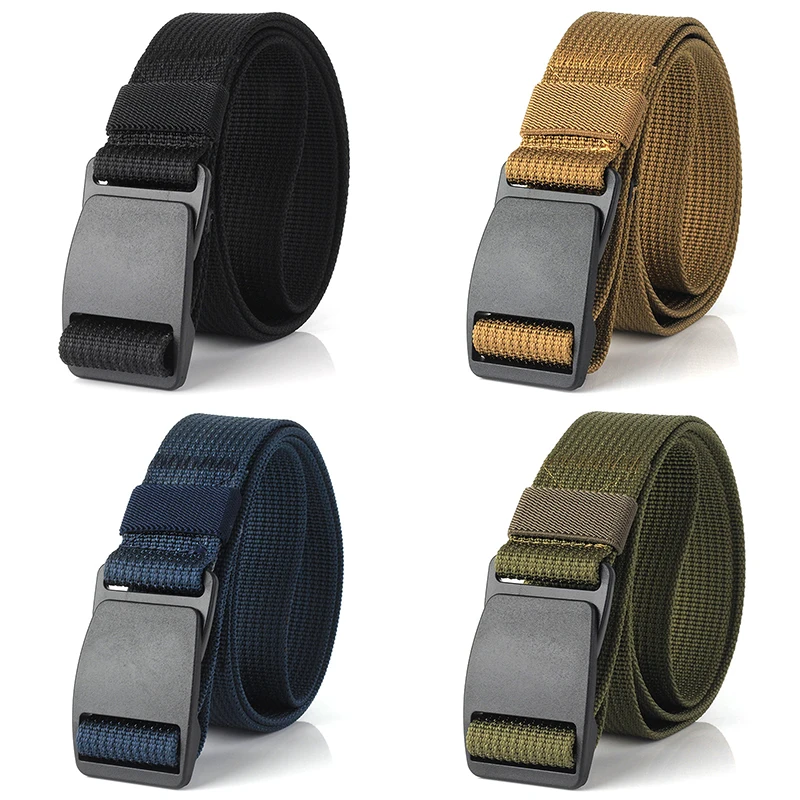 HSSEE Metalless Casual Belt for Men Hard Plastic Buckle Quick Release Outdoors Girdle Male Tight Soft Nylon Jeans Waistband