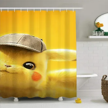 

Pikachu Bath Curtains Waterproof Design Polyester Fabic Home Bathroom Curtains Washable Decoration Shower Curtain with Hooks