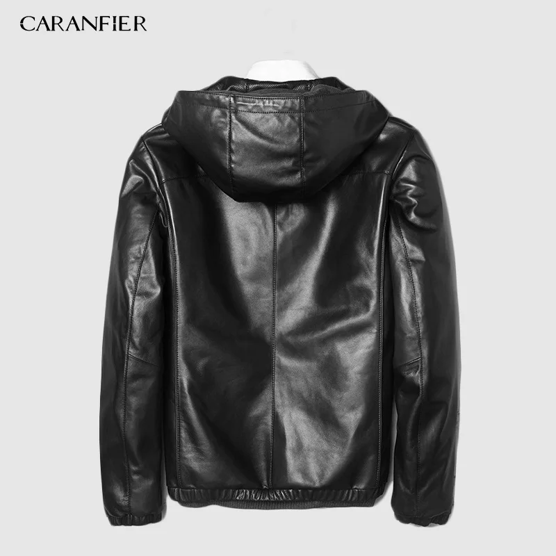 CARANFIER кожаная куртка с капюшоном Мужские брендовые Новые поступления шапка пальто из натуральной кожи Sheeepskin мужская кожаная одежда L-4XL