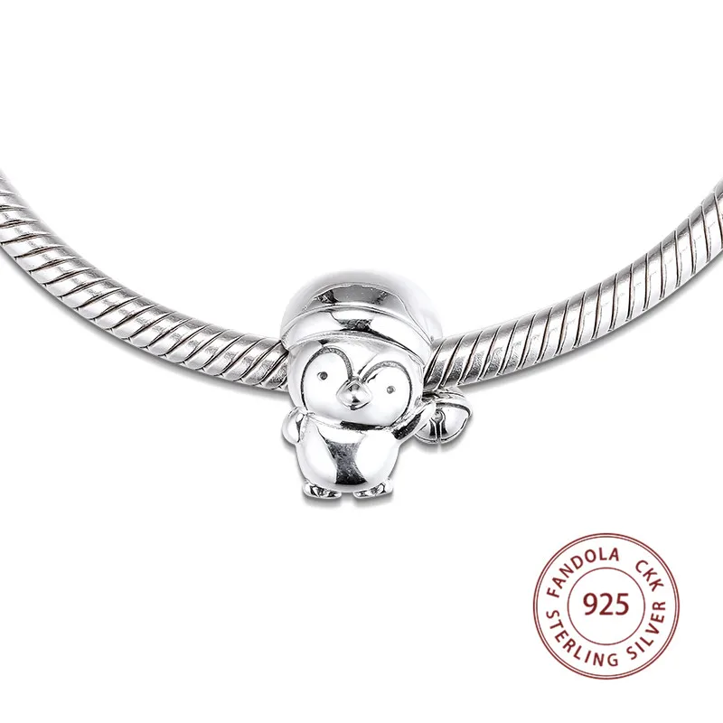 Новинка зимы, подходит для браслета Pandora, 925 пробы, серебряный, милый, Рождественский, пингвин, подвески, бусины для изготовления ювелирных изделий, kralen perle
