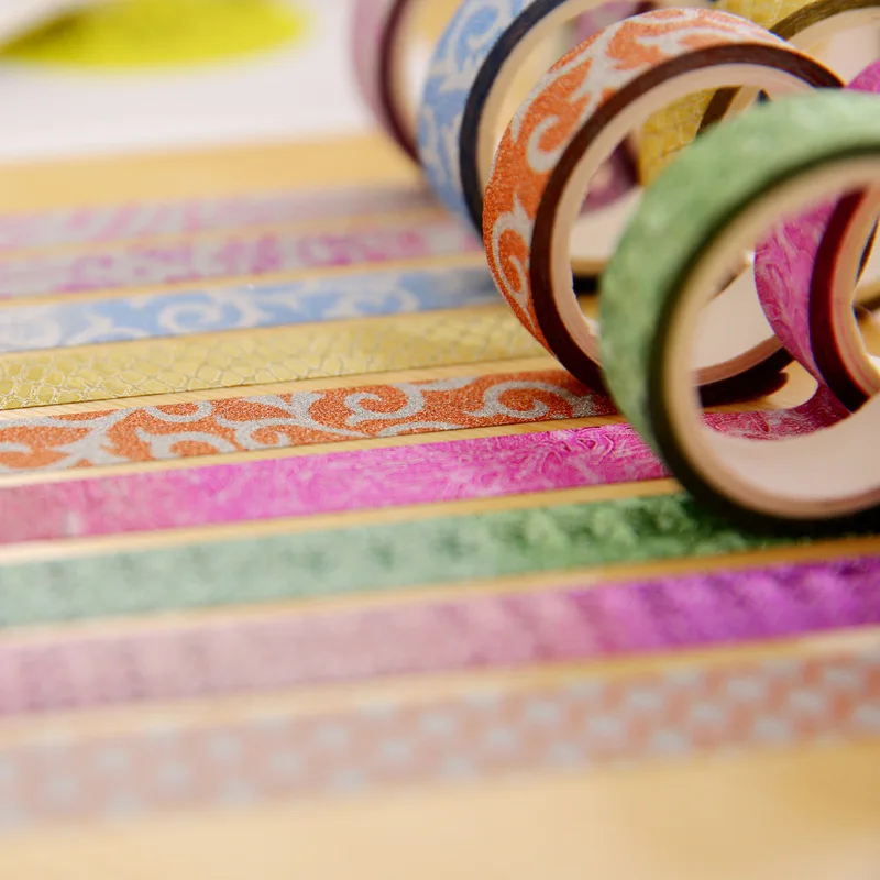 

10 pcs/Lot Candy color Glitter masking tapes Shining stickers 15mm*3m decorative tapes for scrapbooking Stationery FJ141