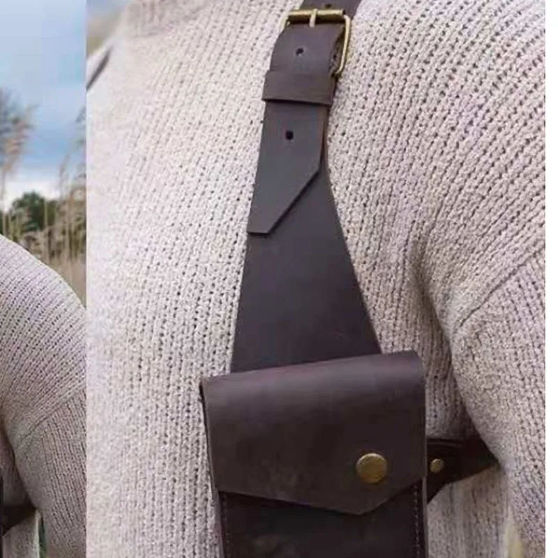 Medieval Men Steampunk Retro Pocket Leather Vest Pouch Shoulder Purse For Women Body Chest Harness Bag Knight Soldier Cosplay cosplay costume