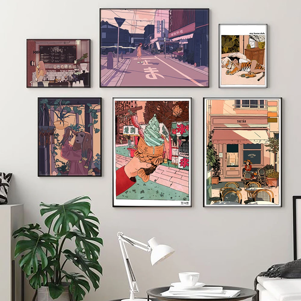 Cartoon Anime Multicolored Wall Art Canvas Painting Coffee Shop Pictures  Ice Cream Posters and Prints Gallery Kids Kitchen Decor|Vẽ Tranh & Thư  Pháp| - AliExpress