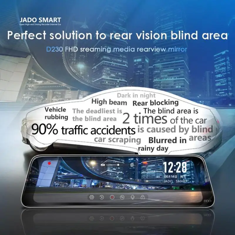 JADO D230 9,3" ips сенсорный экран зеркало заднего вида DVR камера Full HD 1080P ADAS Dash Cam Stream медиа видеорегистратор ночного видения