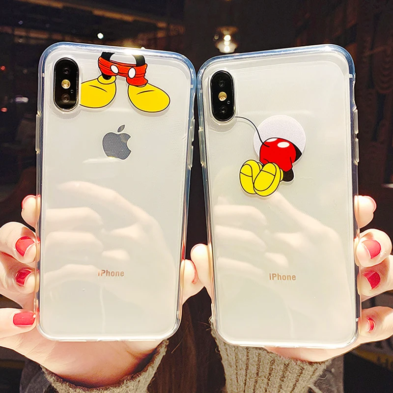 

Cartoon Cute Couple Clear Transparent Case For iPhone X XR XS Max Silicone Cover Lovely Mickey Thin Soft TPU Glossy Phone Cases