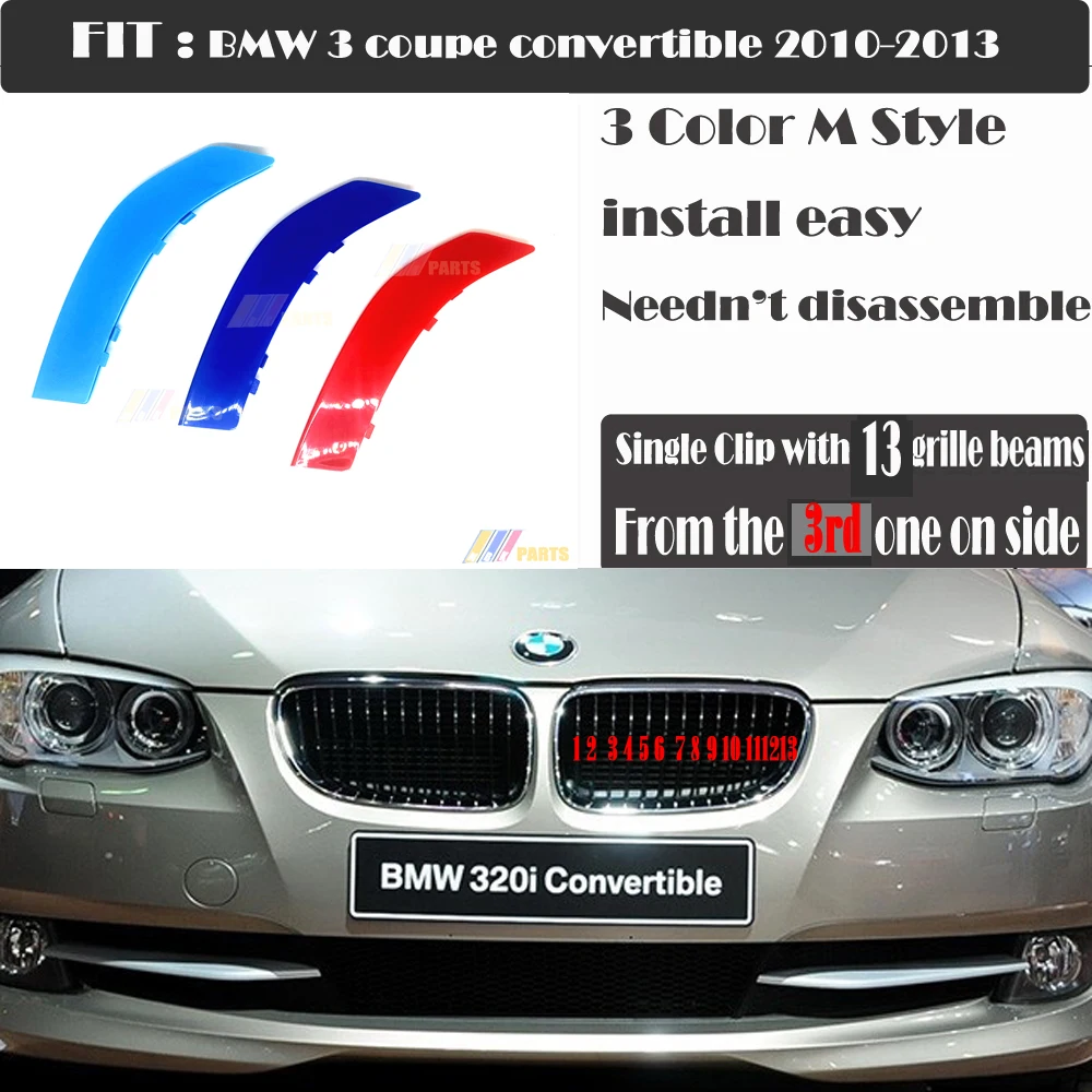 Misura 10-13 Bmw Serie 3 E92 Pudcoupé E93 Smc Onvertable 2 Porte 320I 325I 330I 335I M Style 3 Colori Design Griglia Clip Stripe