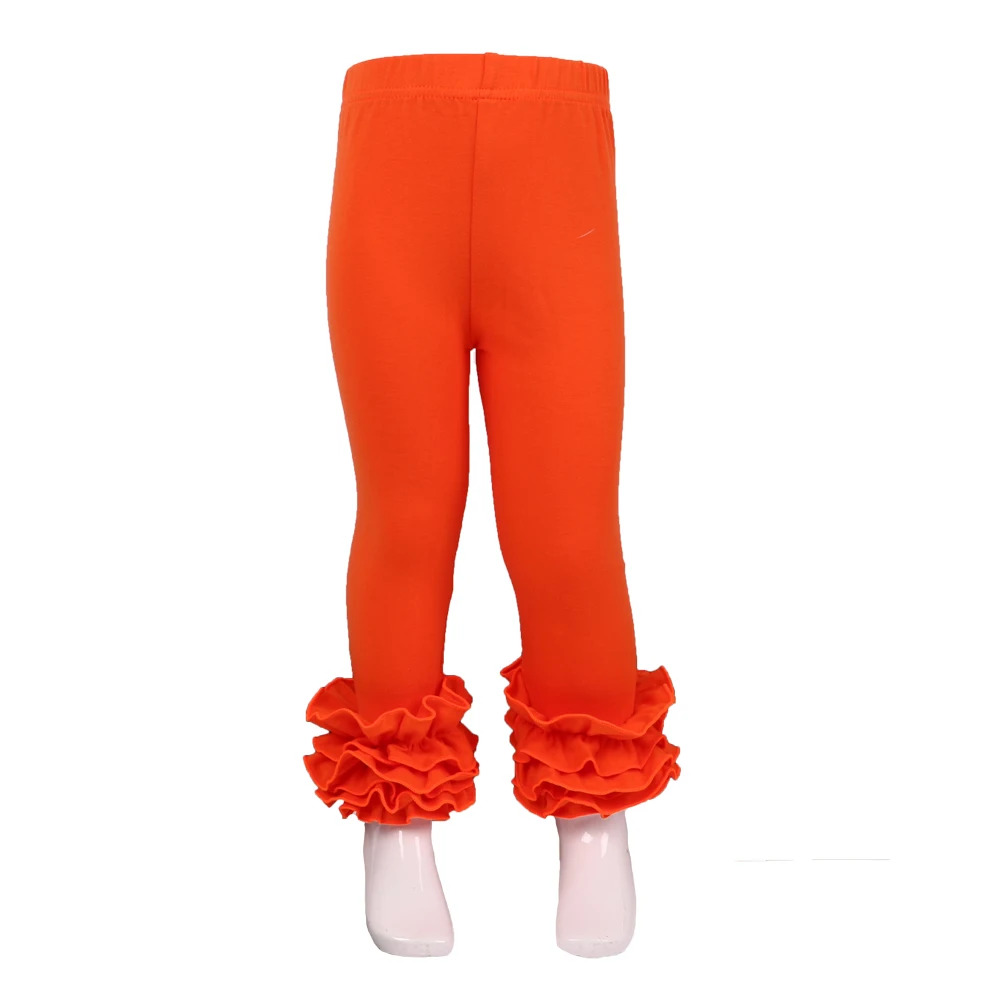 orange MUDBALA/Эксклюзивные однотонные хлопковые леггинсы для маленьких девочек; Тройная оборка; детская одежда; брюки с рюшами для маленьких девочек - Цвет: orange