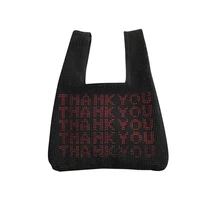 Women Dating Outing Small Street Casual Tote Bag Fashion Handbags Crystal Glitter Shopping Bling Sequins Elegant Thank You