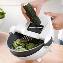 Multifunctional Rotate Vegetable Cutter With Drain Basket Kitchen Veggie Fruit Shredder Grater Slicer